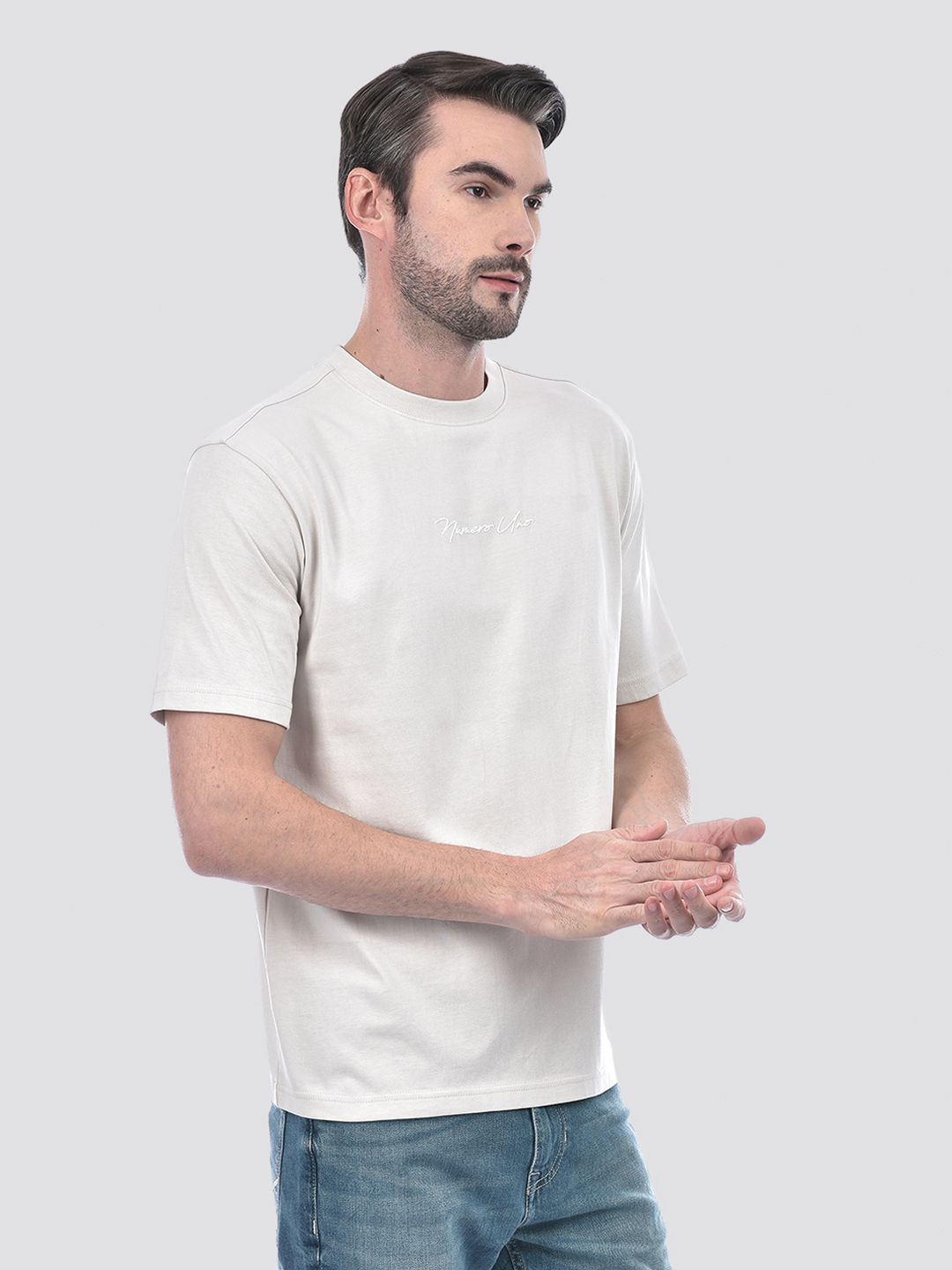 Numero Uno Men's Half Sleeve Regular Fit Off White Round Neck T-Shirt